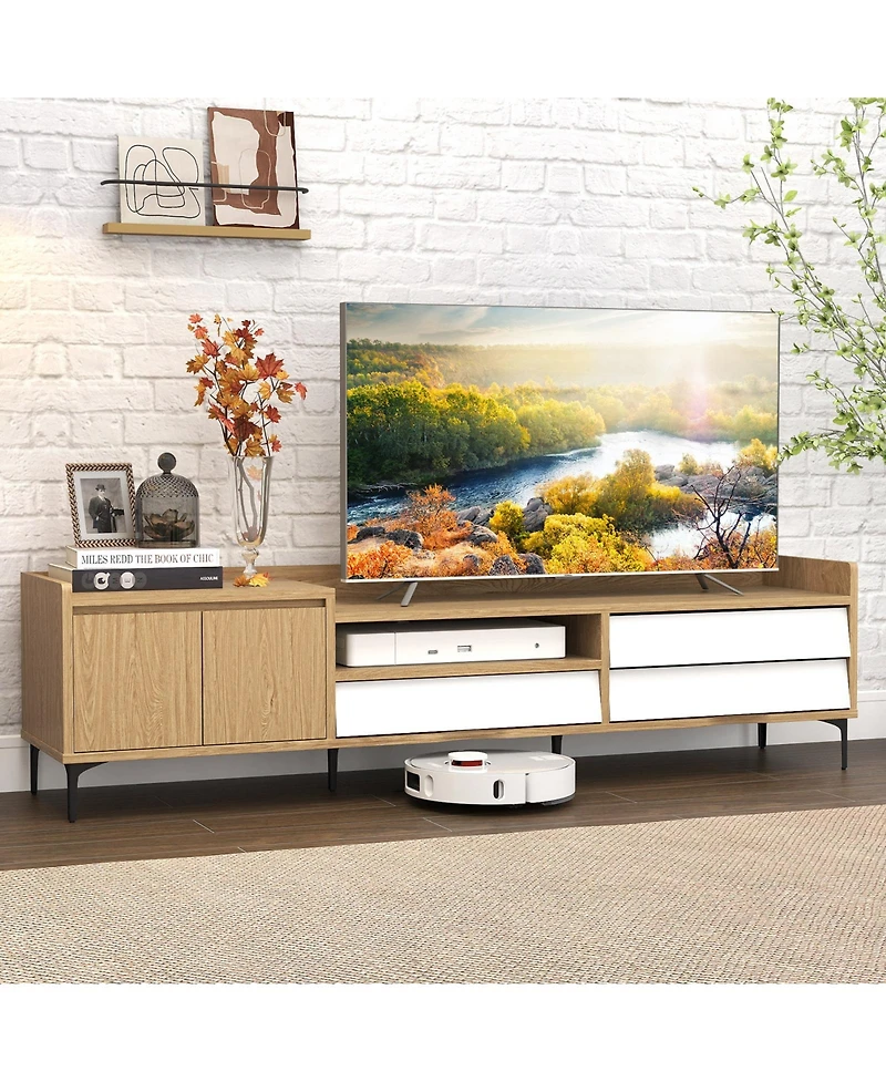 Gymax Tv Stand w/Cabinet 3 Drawers Open Compartment Cable Hole for TVs up to 80''