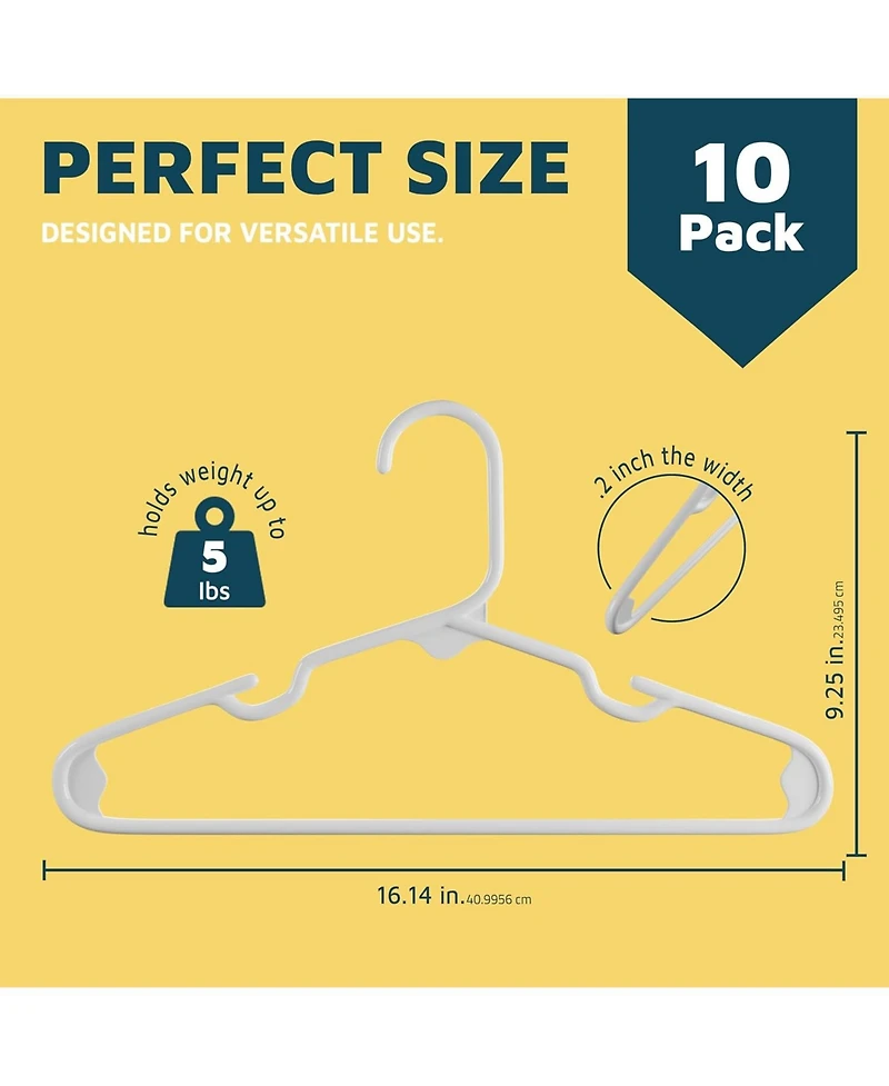 Lifemaster Kids Plastic Hangers, White, 11.6", with shoulder notches, space-saving, hold 5 Pounds, ideal for baby, toddler and kids clothes, 10-pack