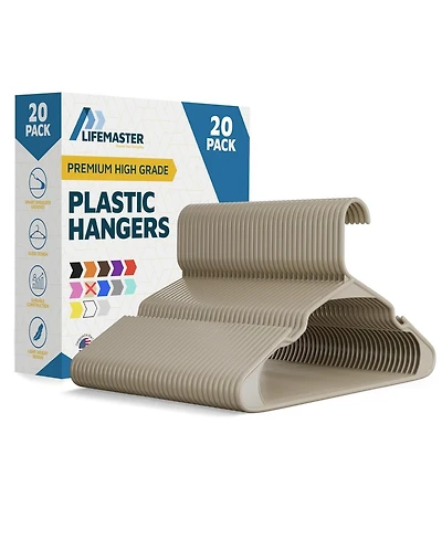 Lifemaster heavy-duty plastic hangers with non-slip grooves and space-saving design hold 5 Pounds and are ideal for clothes and dresses Pack of 20