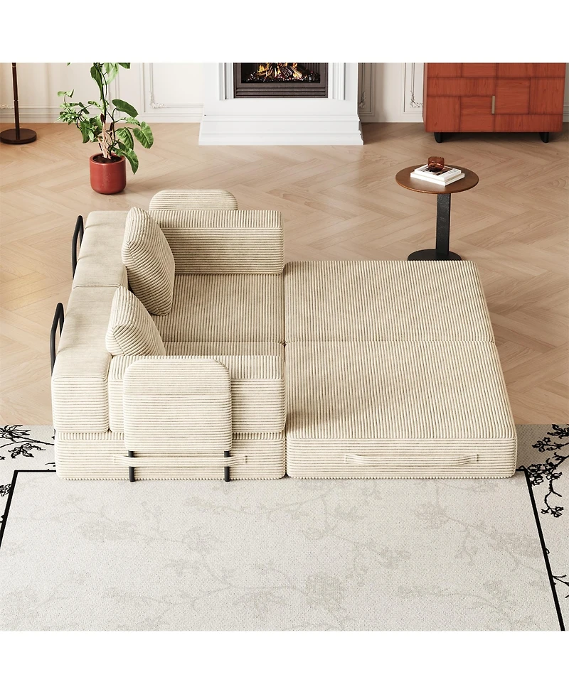 Clihome 72.4" Convertible Sofa Bed, Premium Corduroy Sleeper with Side Storage Pockets