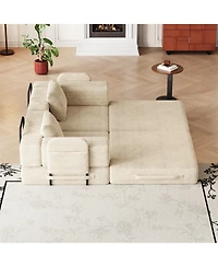 Clihome 72.4" Convertible Sofa Bed, Premium Corduroy Sleeper with Side Storage Pockets