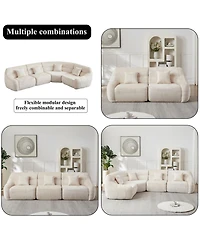 Clihome 123.2" Modern Luxury Curved Sectional Sofa, Chenille Modular Cloud Sofa with 4 Pillows