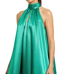 Mac Duggal Women's Sleeveless Halter Neck Satin High-Low Gown