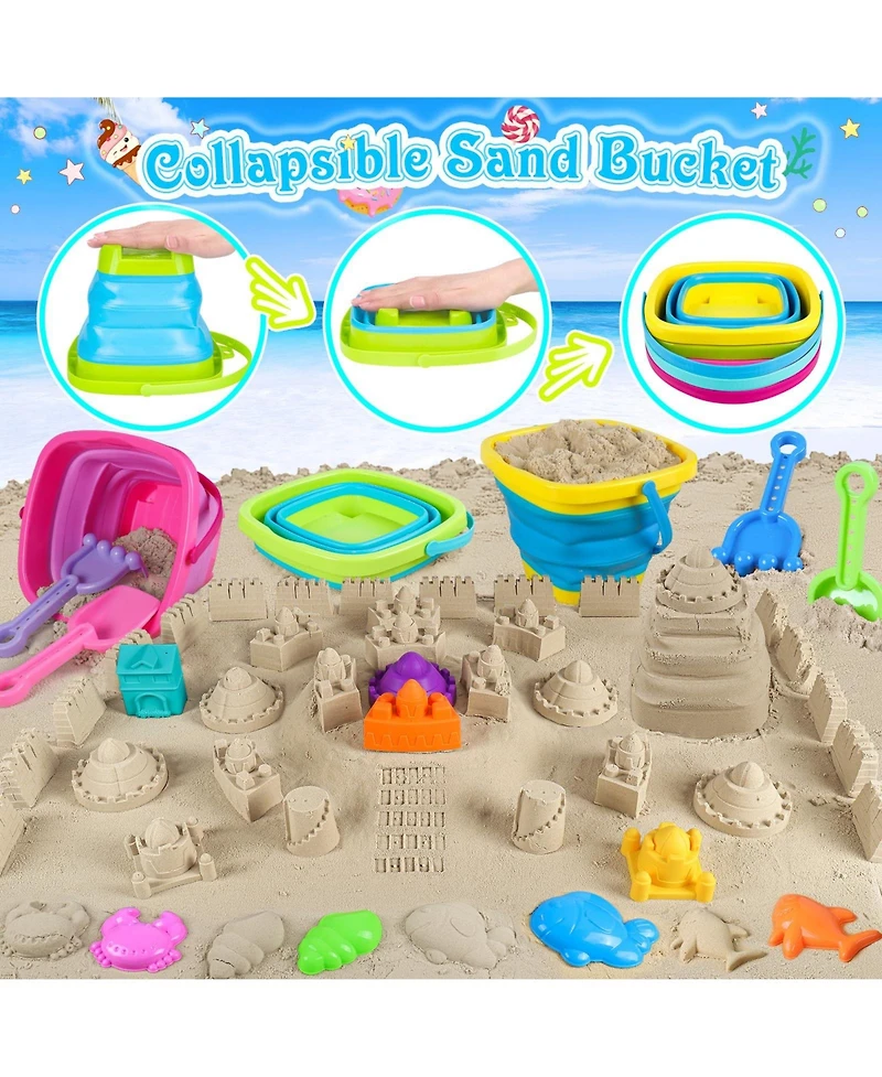 Gnuadz Collapsible Beach Toys Foldable Buckets Shovels Sand Castle Kit