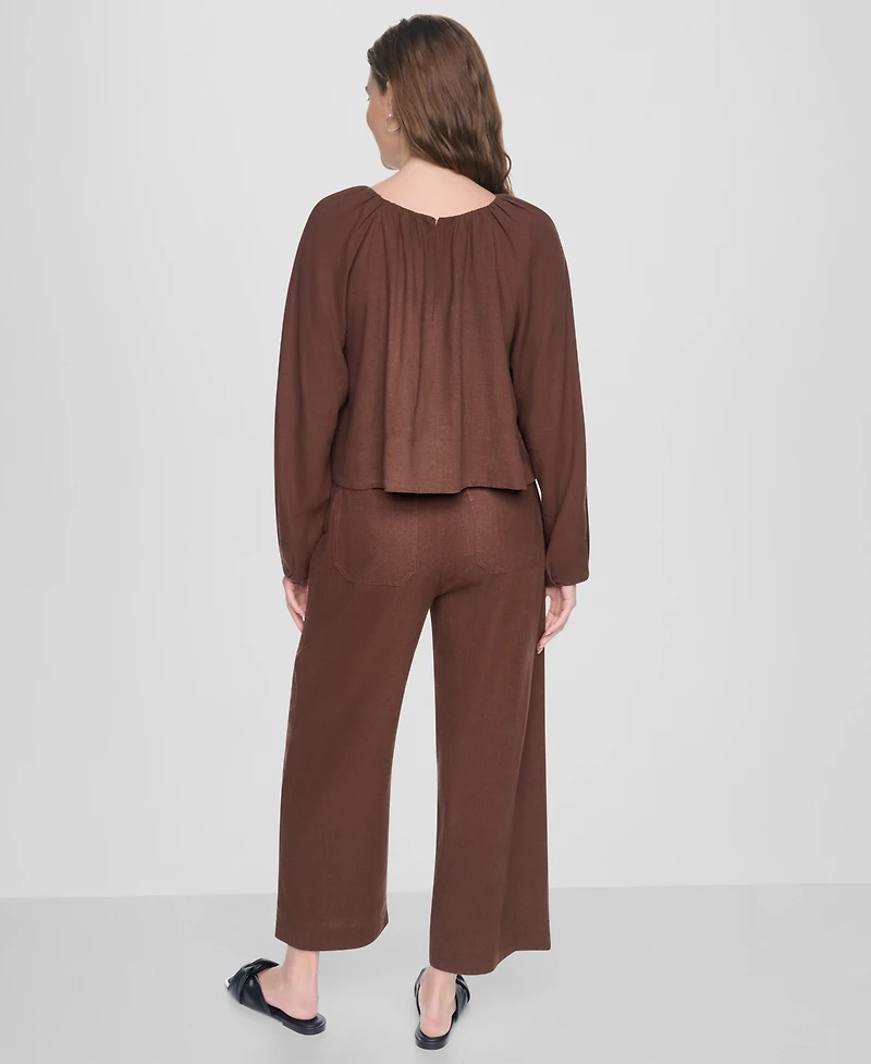 Dkny Jeans Women's Raglan Long-Sleeve Shirred Neckline Top