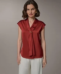 Donna Karan New York Womens Extended Shoulder Tie Blouse