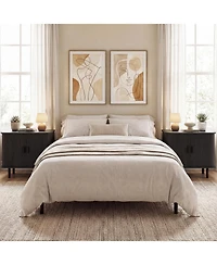 Gymax 2-Pieces End Table Mid Century Nightstand with Sliding Tambour Doors and Storage Shelf