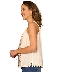 Democracy Women's Ruched Square Neck Embroidered Tank Top