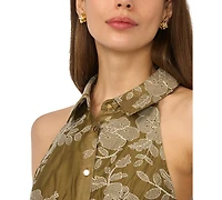 CeCe Women's Belted Sleeveless Collared Dress
