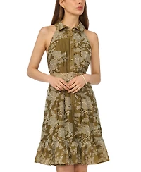 CeCe Women's Belted Sleeveless Collared Dress