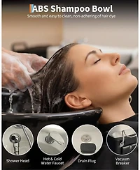 gaomon Shampoo Bowl and Chair Set, Hair Wash Station with Abs Shampoo Bowl Sink and Footrest, Load Weight 450 Lbs for Hair Stylist Barbershop