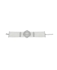 Bling Jewelry Antique Art Deco Style Statement 5 Row Wide Comfort Stretch Simulated Pearl Floral Silver Plated Brass