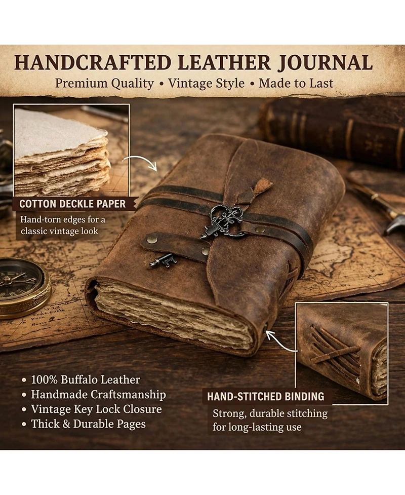 Gnuadz Vintage Leather Journal Handmade Refillable Notebook