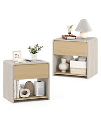 Gymax 2-Pieces Modern Style Nightstand 2-Tier Sofa Side Bedside Table with Drawer and Open Shelf