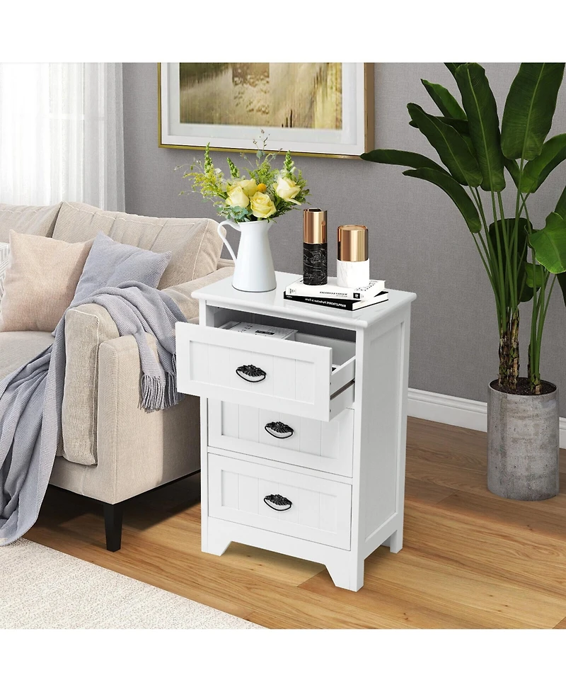 Gymax 2 Piece 3 Drawers Nightstand End Table Bedroom Storage Wood Side Bedside