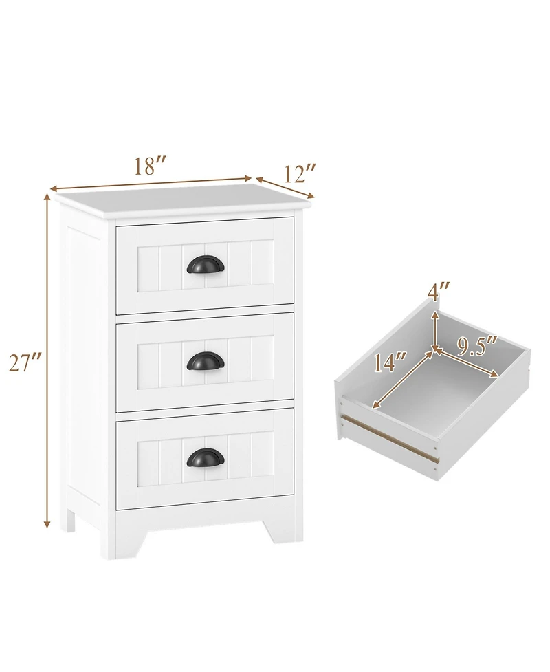 Gymax End Table Nightstand Bedroom Storage with 3 Drawers and Wood Slide