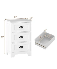 Gymax End Table Nightstand Bedroom Storage with 3 Drawers and Wood Slide