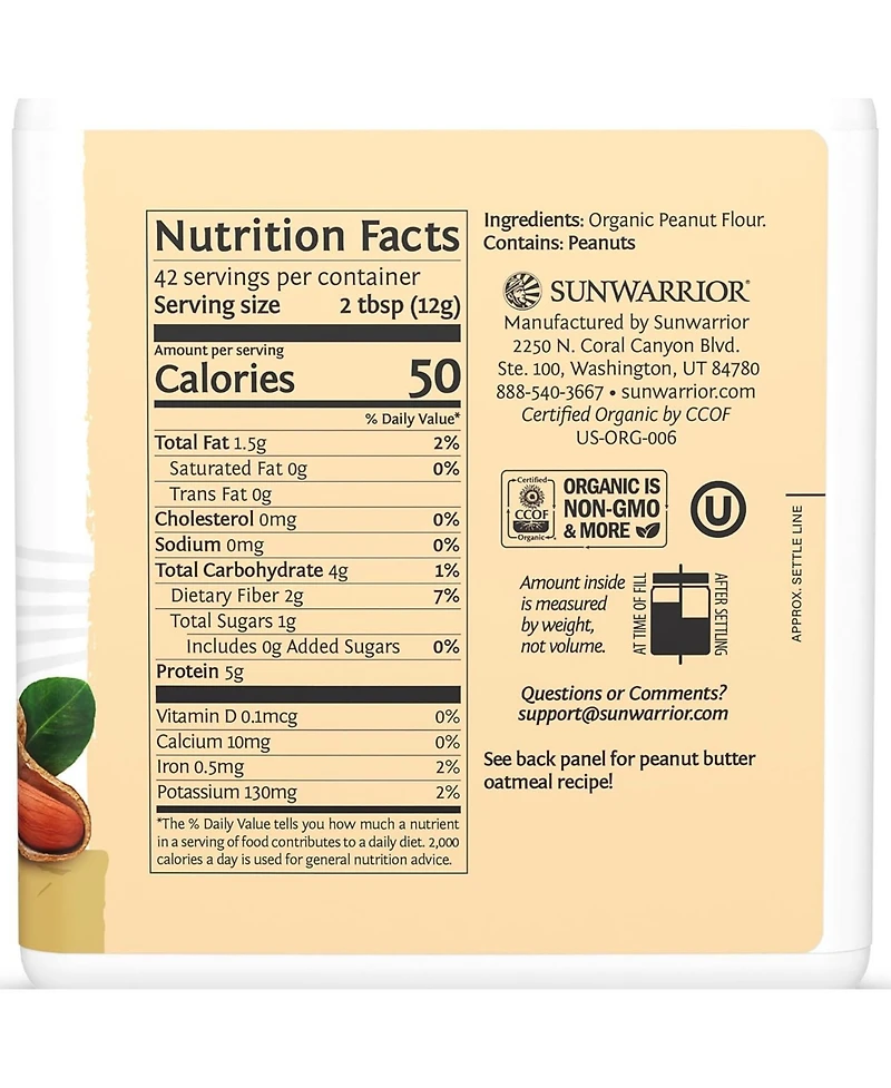 Sunwarrior Us Organic Harvest Peanut Butter 504 Gram