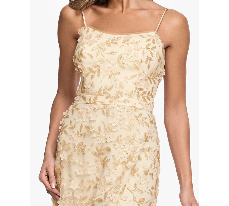 Xscape Women's Square Neck 3D Floral Embellished Ball Gown