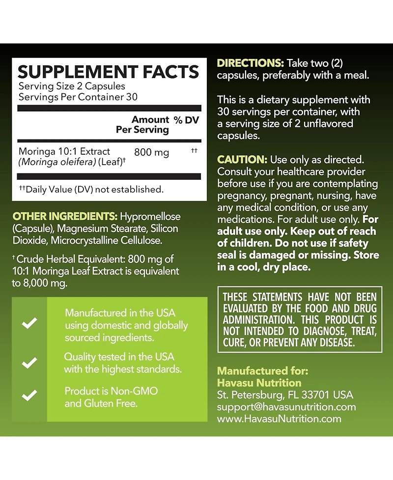 Havasu Nutrition Moringa Capsules, 60 Count
