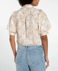 Liverpool Los Angeles Women's Cotton Puff-Sleeve Top