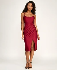 Seni & Cade Juniors' Cowl Neck Wrap Front Midi Dress