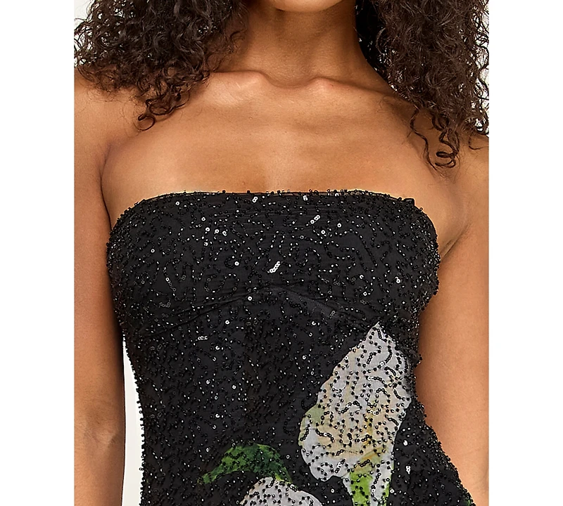 Seni & Cade Juniors' Printed Sequin Beaded Short Dress
