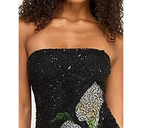 Seni & Cade Juniors' Printed Sequin Beaded Short Dress