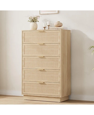 gaomon 5 Drawer Rattan Dresser for Bedroom