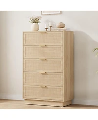 gaomon 5 Drawer Rattan Dresser for Bedroom