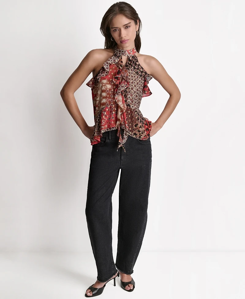 Bcbg Women's Printed Ruffle Halter Neck Top