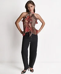 Bcbg Women's Printed Ruffle Halter Neck Top