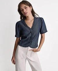 Bcbg Women's Short-Sleeve Ruffle Detail Button-Front Top