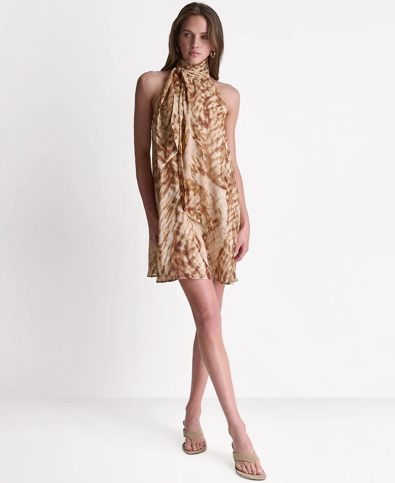 Bcbg Women's High Halter Neck Scarf Detail Dress
