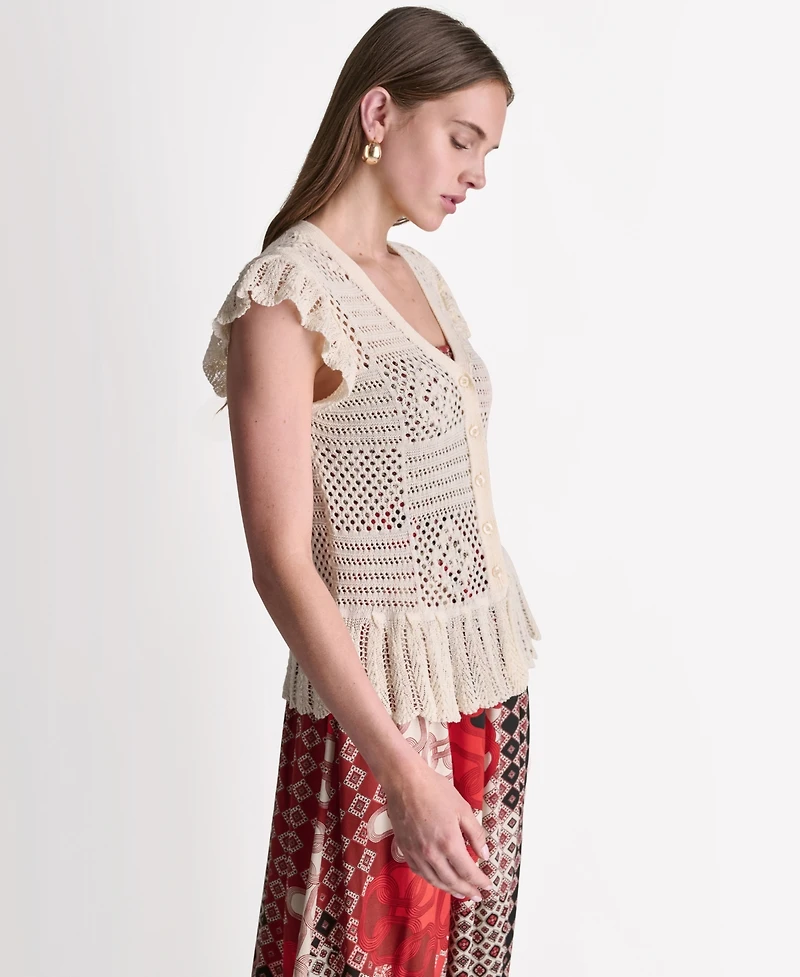 Bcbg Women's Open Stitch V-Neck Cardigan Sweater