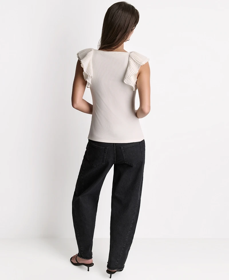 Bcbg Women's Square Neck Ruffle Cap-Sleeve Top