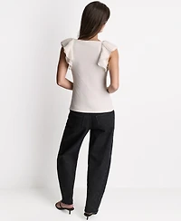 Bcbg Women's Square Neck Ruffle Cap-Sleeve Top