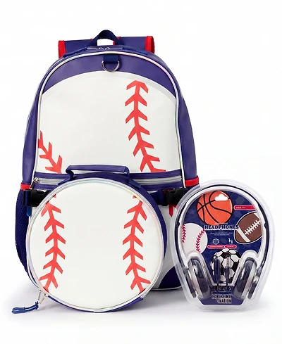 Extreme Nation Boys' Baseball Backpack, Lunch Bag and Headphone, 3-Piece Set