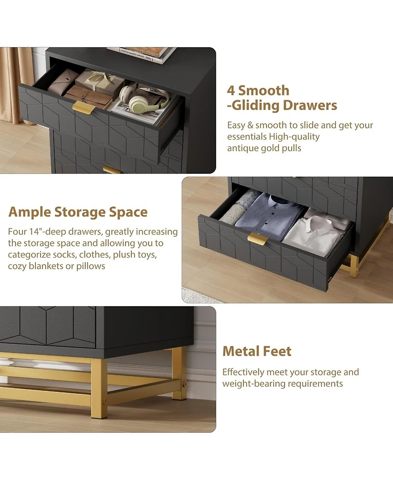gaomon 4 Drawer Dresser for Bedroom, Modern Chest with Metal Handles, Storage Cabinet for Living Room, Hallway, Entryway