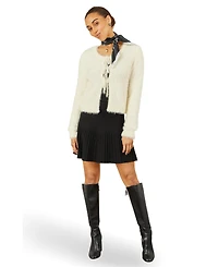 Yumi Women's Eyelash Fluffy Tie Front Bolero