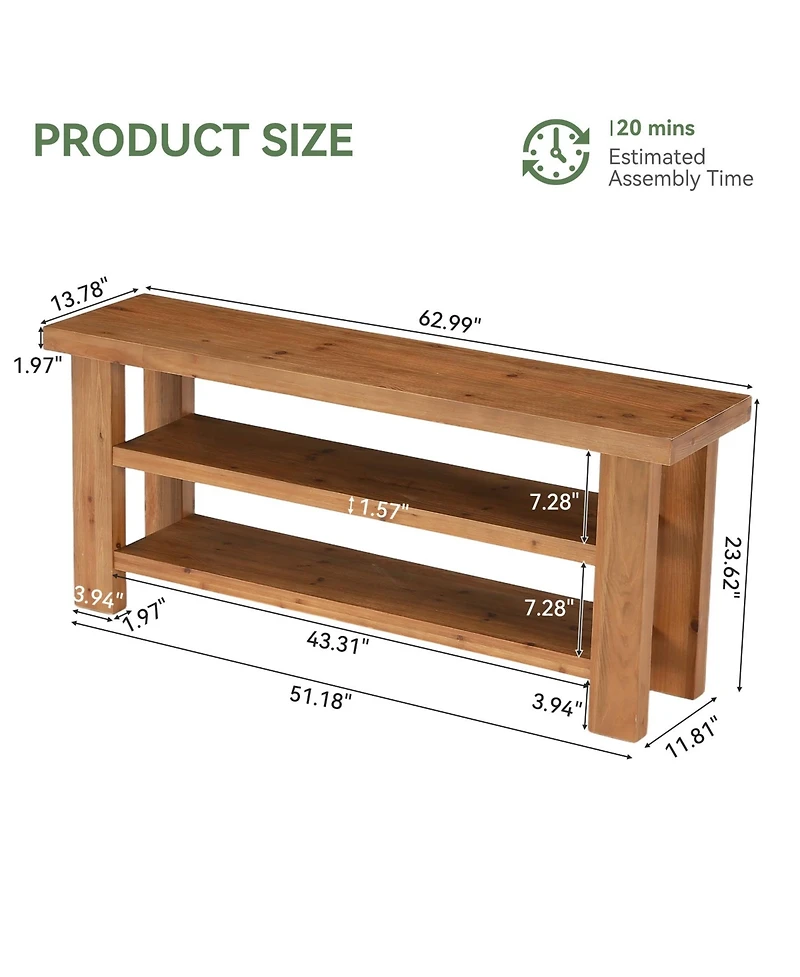 Tribesigns Solid Wood Tv Stand for 55/60/65/75 Inch TVs, 63" Farmhouse Media Console with 2-Tier Open Storage Shelves, Entertainment Center