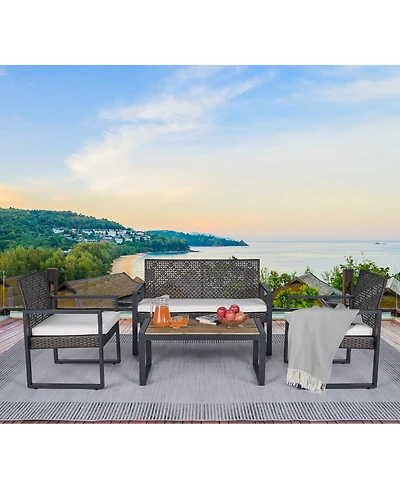 Clihome 4-Piece Outdoor Patio Furniture Set with Acacia Wood Table