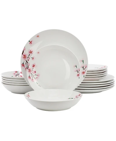 Elama Tamara Cherry Blossom 18-Piece Dinnerware Set, Service For 6