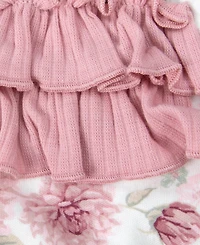 Baby Essentials Baby Girls' Short-Sleeve Bodysuit, Socks, Headband and Leggings, 4-Piece Set