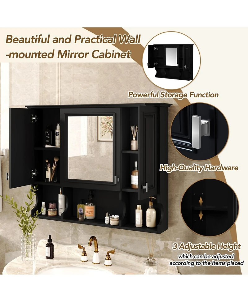 Phying Wall Mounted Bathroom Mirror Medicine Cabinet Modern with Open Shelves Home Organizer