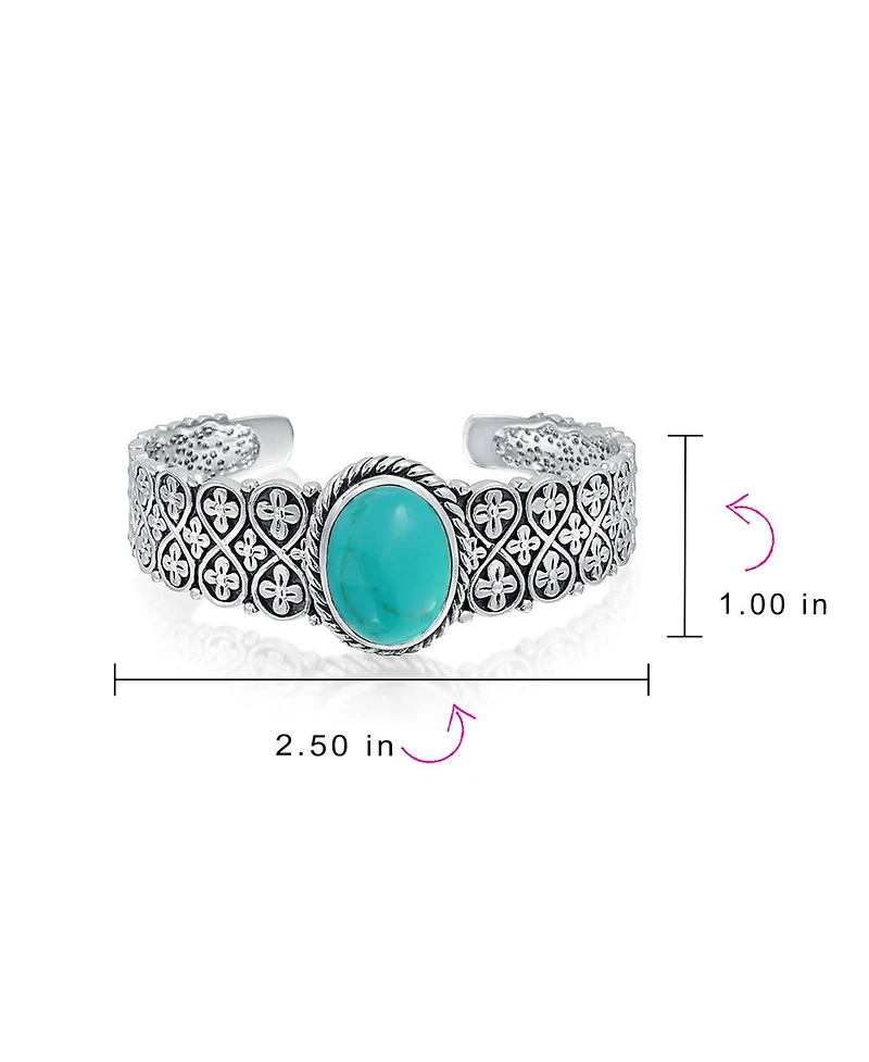 Bling Jewelry Oval Cabochon Turquoise Stone Statement Cuff Cross and Infinity Design Bracelet