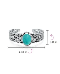 Bling Jewelry Oval Cabochon Turquoise Stone Statement Cuff Cross and Infinity Design Bracelet