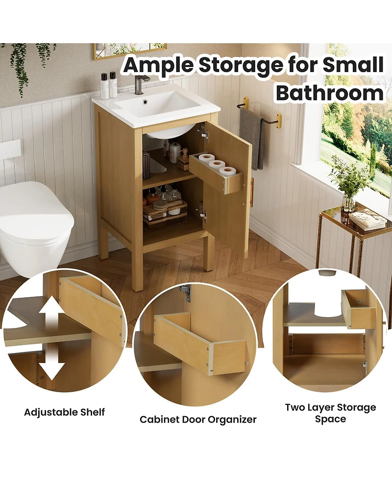 Sillysis 18 Inch Bathroom Vanity with Sink, Solid Wood Mdf Cabinet, Adjustable Shelf, Soft Close Door for Small Spaces