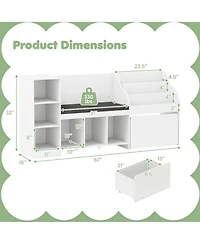 Gymax Wooden Kids Bookshelf with Reading Nook Padded Seat Open Cubes Adjustable Shelf