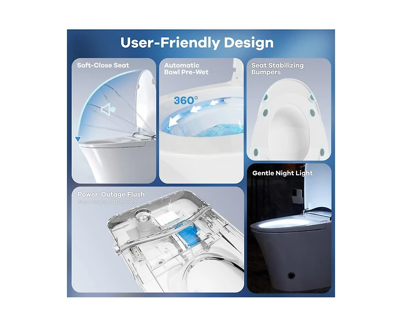Casainc Ada Comfort Height Smart Bathroom Fixture with Built-In Tank, Heated Seat, Auto Open Lid and Warm Air Dryer